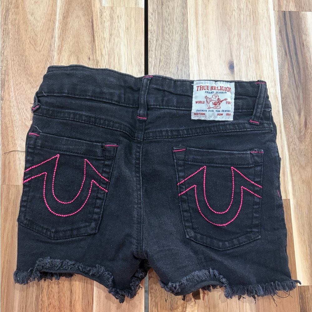 True Religion Kids Black Jean Shorts with Pink Stitching —Size M(5/6) - Picture 1 of 5